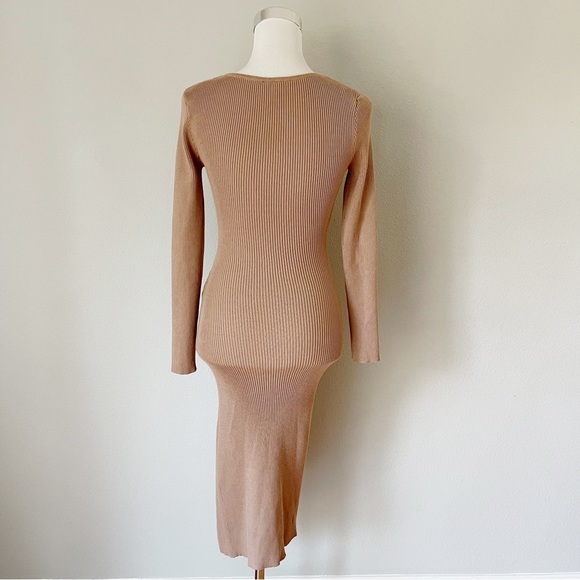 Windsor Taupe Ribbed Bodycone Side Slit Midi Dress Size M - Picture 2 of 5